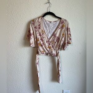 Deep V-Neck Floral Wrap Blouse